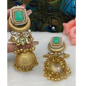 Attractive Premium Quality Gold Finish Kundan Heavy <b>Long</b> Earrings For Women & Girls Traditional Look Party Wear Collection - Product Image 2