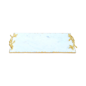 ถาดเสิร์ฟลายหินอ่อนดีไซน์ใหม่ ดีไซน์ทันสมัยทรงสี่เหลี่ยมผืนผ้า ขอบมือจับสีทอง เหมาะสำหรับตกแต่งในช่วงรอมฎอน - Product Image 1