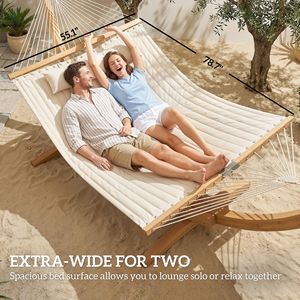 Cream White 2-Person Outdoor <b>Hammock</b> with Pillow and Pad Durable and Comfortable 440 Lbs Capacity - Product Image 5