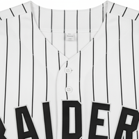Maillot de baseball blanc personnalisé style Raiders, col en V boutonné, manches courtes, en maille respirante, avec impression de numéro