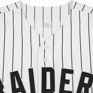 Custom White Solid Baseball Jersey Raiders Style <b>Button</b>-Up V-neck <b>Half</b> Sleeve Mesh Sports <b>Shirt</b> Number Print Breathable - Product Image 3