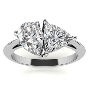 Anillo de compromiso de 2.75 quilates con corte de pera y corte trillón, moissanita VVS1, anillo Toi et Moi para ella, oro blanco de 14 quilates, estilo celebridad. - Product Image 1