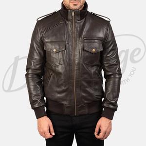 Chaqueta Bomber de Cuero Marrón Personalizada para Hombre, Corte Ajustado, con Cierre, Chaqueta de Cuero Genuino al por Mayor, Ropa Deportiva Casual - Product Image 5