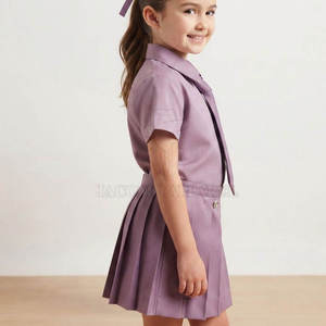 Camisa escolar Oxford morada para niñas con corbata y falda plisada, conjunto de uniforme escolar de algodón para primaria - Product Image 3