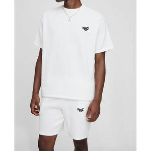 Conjunto de camiseta y pantalones cortos acanalados blancos personalizados para hombre, OEM, talla grande, ropa informal de verano, dos piezas, venta al por mayor - Product Image 1