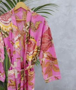 ชุดคลุมผ้าฝ้ายเนื้อนุ่มพิมพ์ลายดอกไม้แขนยาวคลาสสิกสำหรับผู้หญิง - Product Image 4