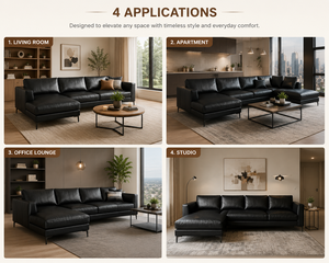 Sofá Seccional de Cuero Genuino de Lujo con Chaise Longue, Estilo Moderno de Mediados de Siglo, en Forma de L, para Sala de Estar, Muebles para el Hogar - Product Image 6