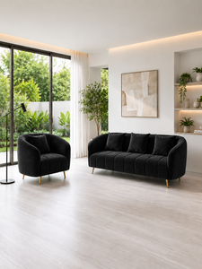Sofá Seccional Moderno Alexis de Madera Negra, Diseño Modular de Tres Plazas con Tapicería Personalizada, Acero Inoxidable, para Escuela, Hotel, Hospital, Villa, Sala de Estar - Product Image 3