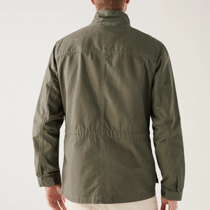 <b>Men's</b> Olive Green Canvas Safari <b>Jacket</b> Stand Collar Zipper Closure Workwear Style Regular Fit Solid Color <b>Long</b> Sleeve - Product Image 2