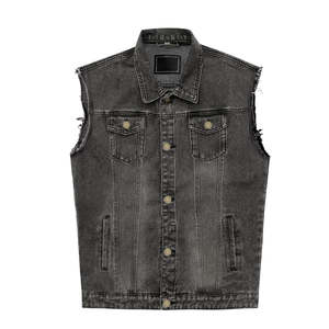 Chaleco vaquero de color sólido al por mayor, de alta calidad, con diseño único, sin mangas, estilo casual, para hombre. - Product Image 1