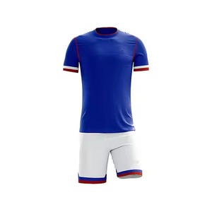Ensemble de maillot de football bleu personnalisé avec short blanc, polyester respirant, uniforme pour homme, impression sublimée, toutes saisons - Product Image 1