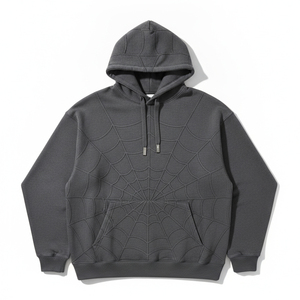 Sweat à capuche personnalisé streetwear pour homme, motif toile d'araignée en strass, molleton épais, coupe oversize, vente en gros - Product Image 1