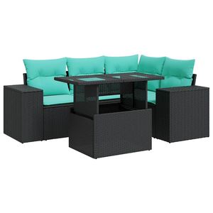 Set di divani da giardino in polyrattan nero da 5 pezzi con cuscini - Product Image 2