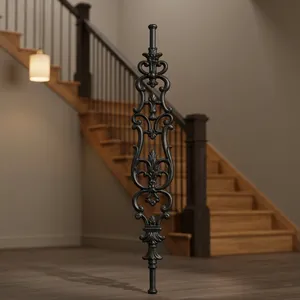 Panneau de rampe d'escalier en fer forgé orné, balustres métalliques décoratifs, tourillons européens pour escalier intérieur - Product Image 2