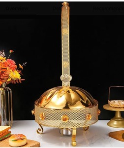 Plat de service rond en acier inoxydable doré, style arabe, avec couvercle, 33 cm, chauffe-plat isolé pour buffet - Product Image 4