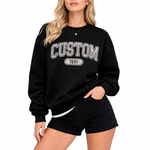 High Quality Customized Print Women 100% Cotton <b>Sweatshirt</b> Black Crew Neck Oversized Pullover Soft Fleece Casual Streetwear - Product Image 1