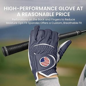 Gants de golf en cuir à doigts entiers avec patch drapeau américain, fermeture antidérapante à boucle et crochets, unisexe, toutes saisons, pour le sport - Product Image 3