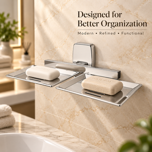 Support mural moderne de qualité supérieure pour double porte-savon en acier inoxydable finition chromée avec fentes de drainage - Product Image 2