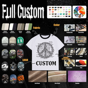 T-shirt blanc pour homme OEM ODM avec col rond, bordure noire, manches courtes, motif signe de la paix et impression de lettres gothiques personnalisées - Product Image 4