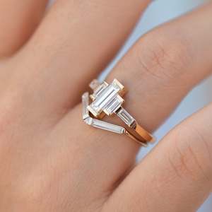 Geometric Emerald Cut Diamond Ring 14K Solid Gold Prong Setting Women's Engagement Band Classic Fine Jewelry - Product Image 3