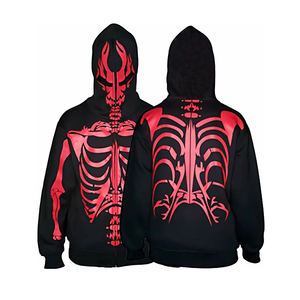 <b>Red</b> Custom Graphic Full Zip Up Hoodie <b>Men's</b> Printed Hooded Streetwear <b>Sweatshirt</b> with Eye Catching Design - Product Image 3