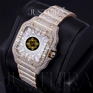 Montre en or rose sertie de diamants Moissanite la plus vendue pour hommes, montre-bracelet de luxe entièrement sertie avec une construction durable, disponible à la vente - Product Image 3