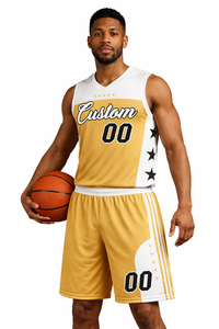 Uniformes de Baloncesto Americanos al por Mayor, Color Beige Dorado, Todos los Equipos de EE. UU., Cosidos, de Secado Rápido, Nuevo Diseño de Última Moda - Product Image 5