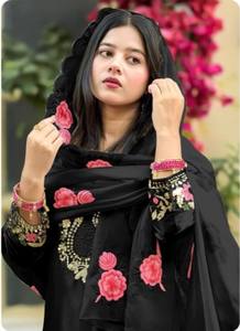 Premium Heavy Japan Satin Kurti Farshi Salwar Set with Embroidery Work <b>Wedding</b> Festive Wear Suit with Dupatta - Product Image 5
