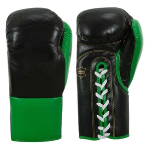 Gants de boxe professionnels en cuir noir et vert à lacets pour adultes, équipement d'entraînement d'arts martiaux AI-BG-010 - Product Image 1