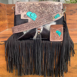 2025 nouveauté femmes usiné à la main en cuir Turquoise chapeau sacs à bandoulière et cuir usiné à la main poche ouverte porte-cartes ensembles - Product Image 3