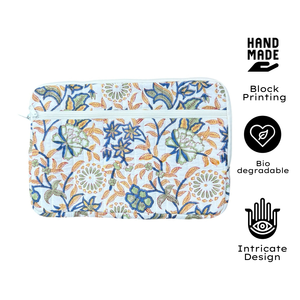 Eco Friendly Luxurious Jaipur Hand Block Printed Floral Quilted Cotton <b>Laptop</b> Sleeve Multi Pockets Skin Friendly for Office Use - Product Image 3