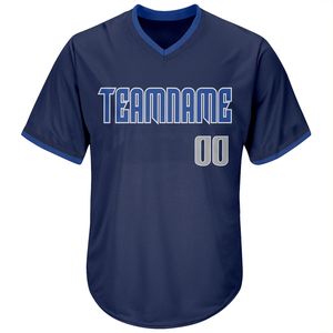 Maillot de baseball personnalisé bleu marine à col en V pour homme, manches courtes, nom de l'équipe sublimé, maille polyester, vêtement respirant et anti-humidité - Product Image 4