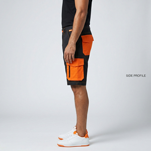 Men's Black Cargo Shorts With Orange Pockets Quick Dry Mid Waist Casual Cargo Style Shorts Men Summer Fashion Wear Cargo Shorts - Product Image 3