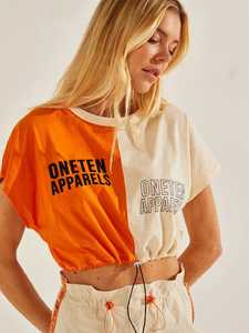 ONETEN APPARELS T-shirt court femme color block col rond manches courtes coupe ample avec logo - Product Image 6