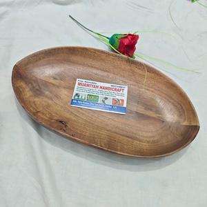 Plateau à fruits en bois de qualité supérieure 100% - Fabriqué à la main - Bois d'acacia poli - Nouvelle forme - Plat à riz - Vaisselle écologique - Plateau de service - Product Image 6