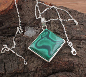 Collier en argent sterling 925 plaqué platine avec pendentif en zircon vert naturel vintage, motif organique, bijou de transformation - Product Image 5