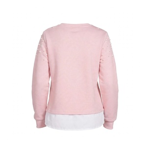 Sweat-shirt rose perlé à manches longues décontracté pour femme – Tendance mode en molleton de coton à col rond – Vêtement automne-hiver - Product Image 2
