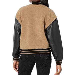 Chaqueta Varsity Rosa y Negra para Mujer, Estilo Casual, Bloques de Color, Cierre de Cremallera, Cuello Camisero, Material de Forro Polar, Ropa de Otoño - Product Image 4