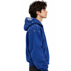 Street Wear Blue <b>Zip</b>-Up Hoodie With Star Print And Front <b>Pocket</b> Unisex Casual Sweatshirt Autumn Wear <b>Hoodies</b> - Product Image 5