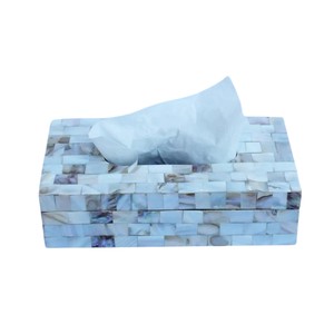 Caja de pañuelos rectangular de alta gama con incrustaciones de nácar y madera hecha a mano para decoración del hogar - Product Image 1