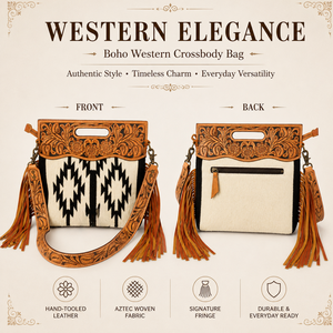 Western Tooled Leather Crossbody Bag Handmade Fringe Shoulder Purse Southwestern Tribal Woven <b>Handbag</b> Women Boho Travel Eco - Product Image 3