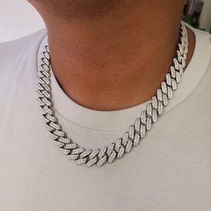 Luxury White Gold Cuban Link <b>Chain</b> Fully <b>Iced</b> <b>Out</b> VVS Studded Moissanite Round Cut Diamond Tester for Wedding - Product Image 2