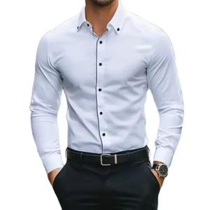 Camisa de Manga Larga de Mezcla de Seda Premium, Camisa Formal Blanca Clásica de Manga Larga, Camisa Negra Ajustada de Manga Larga, Estilo Urbano - Product Image 6