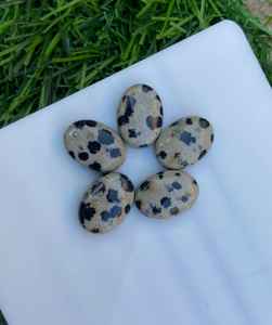 Cabochon ovale en jaspe dalmatien naturel, pierre à dos plat de haute qualité, polie, pour la fabrication de bijoux, vente en gros - Product Image 5