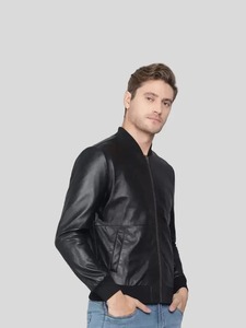 Chaqueta Bomber de Cuero Negra para Hombre - Product Image 4