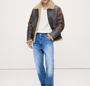 Veste aviateur vintage en cuir marron pour homme avec col en fourrure de mouton, style pilote usé, blouson motard d'hiver - Product Image 4