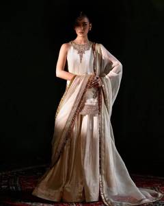 Designer Embroidery Chain Sequence Work Viscose Velvet <b>Top</b> With Plazzo Fabric And Dupatta Fully Stitched Ready To Wear Set - Product Image 4