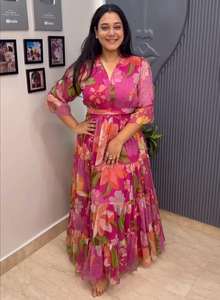 Vestido maxi de georgette estilo Anarkali de lujo, vestido midi largo étnico indio para mujer, vestido maxi floral, último diseño de diseñador. - Product Image 6