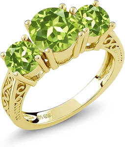 Anillo de Peridoto Verde Elegante al por Mayor, Chapado en Oro Amarillo, con Cinco Piedras Engastadas, Joyería para Aniversario de Bodas para Mujer - Product Image 5