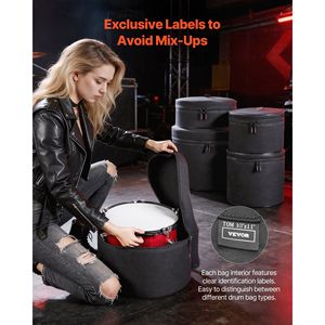 Set di 5 Custodie Leggere Imbottite in 600D per Batteria, con Imbottitura Spessa per Fusti Bassi da 22 Pollici, Tom da 12/13/16 Pollici e Rullante da 14 Pollici, Protezione per Strumenti Musicali - Product Image 4
